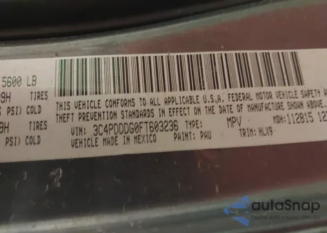 2015 Dodge Journey Limited from USA, damaged, VIN 3C4PDDDG0FT603236